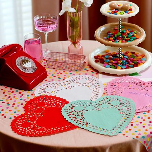 JOYIN 102 PCS 10" Valentines Day Heart Doilies, Tableware Decoration, Home Activitie, Kitchen Disposable Table Crafts, Red White Pink Heart Doilies in Saudi Arabia