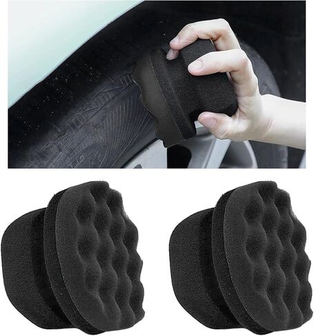 2PCS Large Tire Shine Applicator, Reusable Car Detailing Foam Hex Grip Dressing Pad, Durable Polishing Sponge Tool for Applying Tire Shine,Universal Cleaning Supplies for Wheel Care (Black) in Saudi Arabia