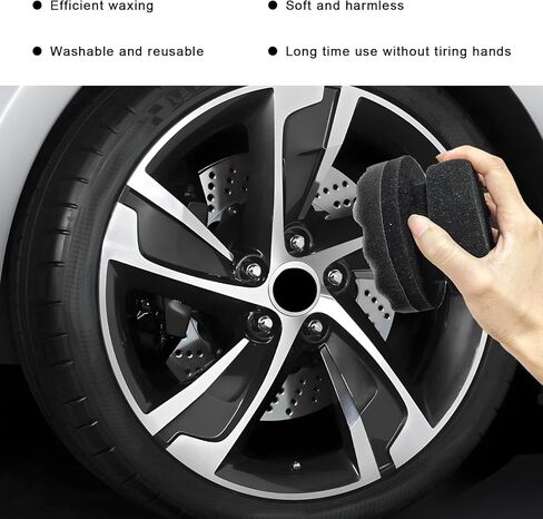 2PCS Large Tire Shine Applicator, Reusable Car Detailing Foam Hex Grip Dressing Pad, Durable Polishing Sponge Tool for Applying Tire Shine,Universal Cleaning Supplies for Wheel Care (Black) in Saudi Arabia