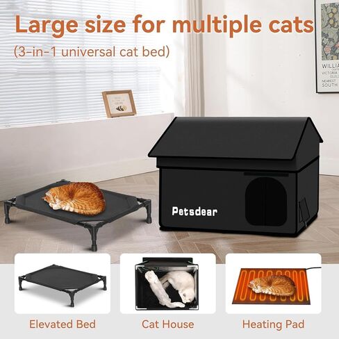 Heated Cat House for Outside Cats Large Outdoor Cat House Weatherproof for Winter Extremely Waterproof Insulated Outside Feral Cat House Multiple Cats (Black) in Kuwait