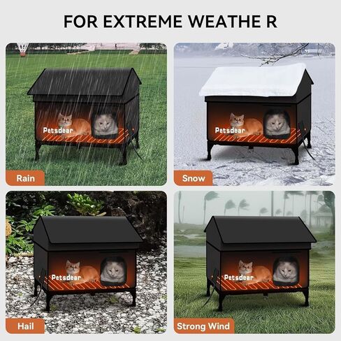 Heated Cat House for Outside Cats Large Outdoor Cat House Weatherproof for Winter Extremely Waterproof Insulated Outside Feral Cat House Multiple Cats (Black) in Kuwait