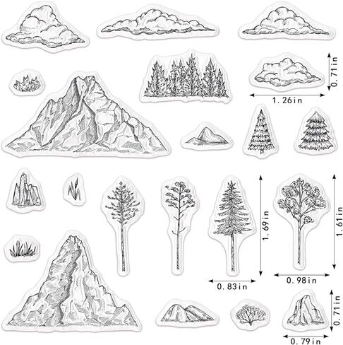 Mountain Cloud Clear Stamps for Card Making Individual Mountain Trees Rubber Stamps Trees Cloud Transparent Silicone Seals for Gift Card DIY Scrapbooking Embossing Cards Album Craft Supplies in Saudi Arabia