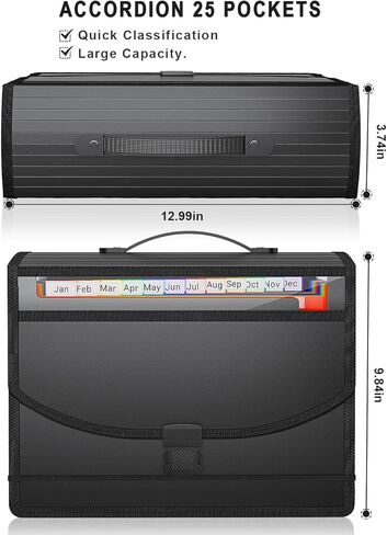 25 جيوبًا لتوسيع مجلد الملفات منظم ملفات الأكورديون مع مقبض، تخزين ممتع منظم المستندات المحمول منظم ملفات صندوق الملفات للسفر في المنزل والمكتب والمدرسة، مقاس A4 وحجم الحروف in Kuwait