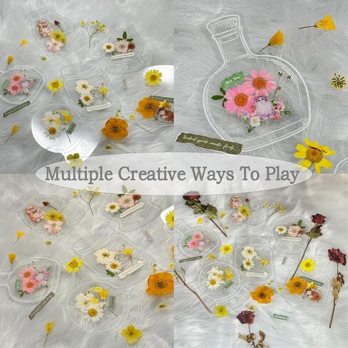 Transparent Dried Flower Bookmarks, 60pcs Dried Flower Bookmark Kit DIY, Handmade Dried Flower Bookmarks Include Tweezer for Pressed Flowers, Handmade Crafting, Unique Gifts for Readers in Saudi Arabia
