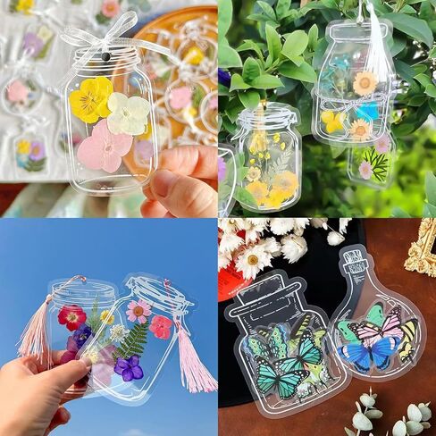 Transparent Dried Flower Bookmarks, 60pcs Dried Flower Bookmark Kit DIY, Handmade Dried Flower Bookmarks Include Tweezer for Pressed Flowers, Handmade Crafting, Unique Gifts for Readers in Saudi Arabia