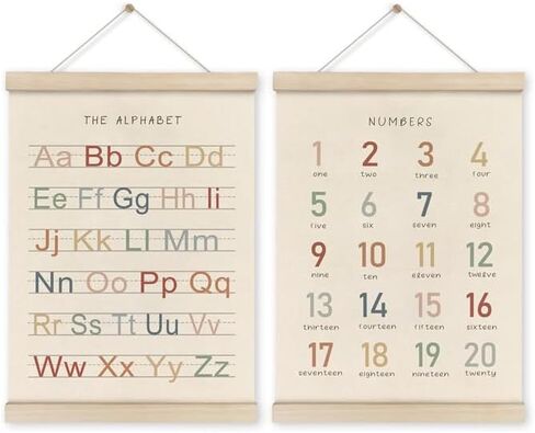 ZBATST 2Pcs Cute Alphabet Numbers Poster Set, Wall Art Decor for Toddlers, Alphabet Numbers Poster Hanger, Nursery, Playroom & Classroom Decor (12x16inch) in Saudi Arabia