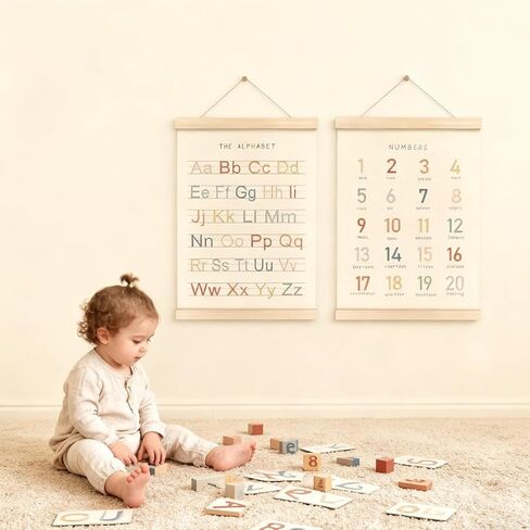 ZBATST 2Pcs Cute Alphabet Numbers Poster Set, Wall Art Decor for Toddlers, Alphabet Numbers Poster Hanger, Nursery, Playroom & Classroom Decor (12x16inch) in Saudi Arabia