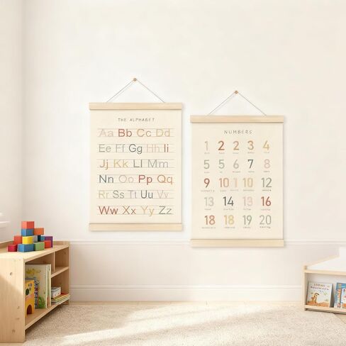 ZBATST 2Pcs Cute Alphabet Numbers Poster Set, Wall Art Decor for Toddlers, Alphabet Numbers Poster Hanger, Nursery, Playroom & Classroom Decor (12x16inch) in Saudi Arabia