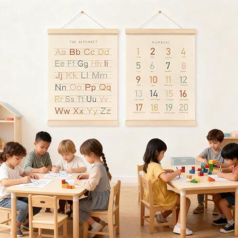 ZBATST 2Pcs Cute Alphabet Numbers Poster Set, Wall Art Decor for Toddlers, Alphabet Numbers Poster Hanger, Nursery, Playroom & Classroom Decor (12x16inch) in Saudi Arabia