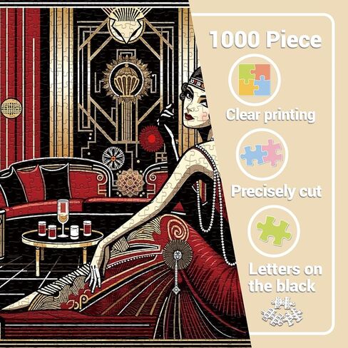 Vintage Wine Elegant Lady Puzzles for Adults 1000 Pieces. Beautiful Woman Crystal Aesthetic Jigsaw Puzzles. Challenging Colorful Diamond, Retro,Art Puzzles in Saudi Arabia
