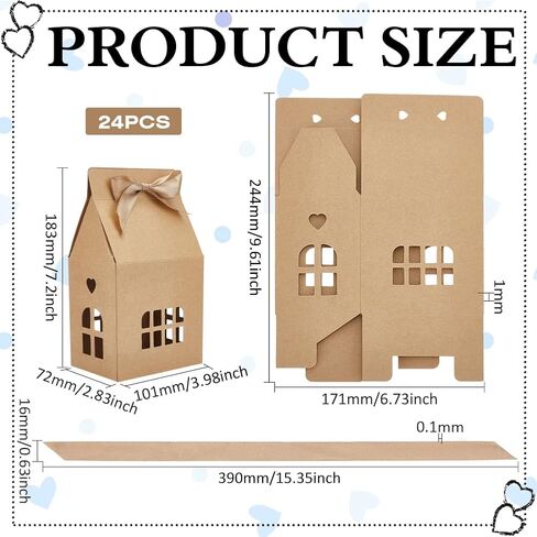 BENECREAT 24 Pcs House Shaped Gift Boxes with Ribbon, 3.9x2.8x7.2 Inch White Paper Candy Box, House Gift Favors Boxes for Birthday Party Wedding in Saudi Arabia
