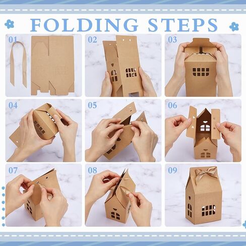 BENECREAT 24 Pcs House Shaped Gift Boxes with Ribbon, 3.9x2.8x7.2 Inch White Paper Candy Box, House Gift Favors Boxes for Birthday Party Wedding in Saudi Arabia