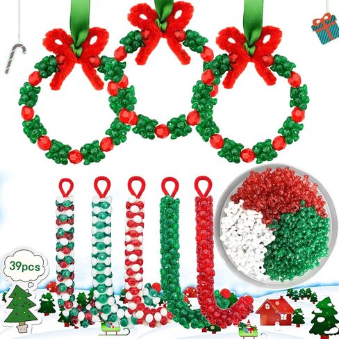 خرز Adiornchse لعيد الميلاد ثلاثي الشكل 900 قطعة من الخرز البلاستيكي للحرف اليدوية للعطلات لعيد الميلاد خرزة حمراء وبيضاء لحرف قصب الحلوى مجموعة صنع الزينة in Kuwait