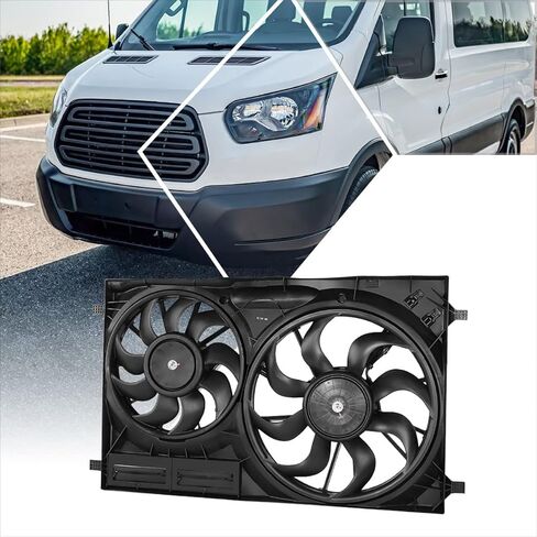 مجموعة مروحة تبريد الرادياتير المزدوجة طراز OE متوافقة مع 15-19 Ford Transit 150 250 350 3.5L 3.7L، أسود in Saudi Arabia