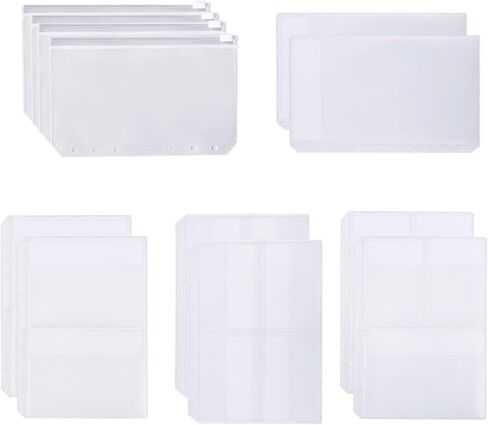 مجموعة جيوب مجلد A5 PVC، 12 قطعة حقيبة بسحاب مقاس A5 وجيوب مجلدة لـ 6 حلقات مجلدة، حقيبة PVC مقاومة للماء، منظمة المستندات والنقود للمنزل والمكتب (12 قطعة، شفاف) in Kuwait