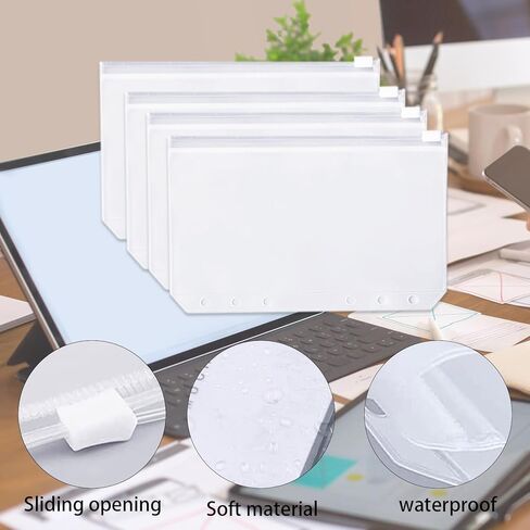مجموعة جيوب مجلد A5 PVC، 12 قطعة حقيبة بسحاب مقاس A5 وجيوب مجلدة لـ 6 حلقات مجلدة، حقيبة PVC مقاومة للماء، منظمة المستندات والنقود للمنزل والمكتب (12 قطعة، شفاف) in Kuwait