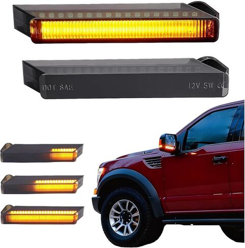 Upgrade Sequential Amber LED Side Mirror Turn Signal Lights Compatible with 2004-2014 Ford F150 Raptor Expedition Lincoln Mark LT, Smoked Lens Indicator Lamps Accessories,2PCS in Kuwait