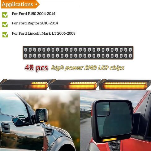 Upgrade Sequential Amber LED Side Mirror Turn Signal Lights Compatible with 2004-2014 Ford F150 Raptor Expedition Lincoln Mark LT, Smoked Lens Indicator Lamps Accessories,2PCS in Kuwait