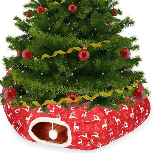 Cat Tunnel Bed Under Christmas Tree 3 ft x 3 ft x 10 Inch Cat Bed Tunnel with Hanging Ball Xmas Cat Donut Tunnel Round Cat Hideaway Holiday Circle Cat Cave in Saudi Arabia