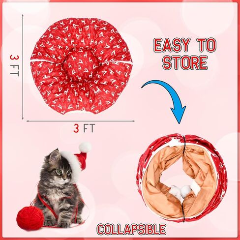 Cat Tunnel Bed Under Christmas Tree 3 ft x 3 ft x 10 Inch Cat Bed Tunnel with Hanging Ball Xmas Cat Donut Tunnel Round Cat Hideaway Holiday Circle Cat Cave in Saudi Arabia