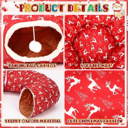 Cat Tunnel Bed Under Christmas Tree 3 ft x 3 ft x 10 Inch Cat Bed Tunnel with Hanging Ball Xmas Cat Donut Tunnel Round Cat Hideaway Holiday Circle Cat Cave in Saudi Arabia