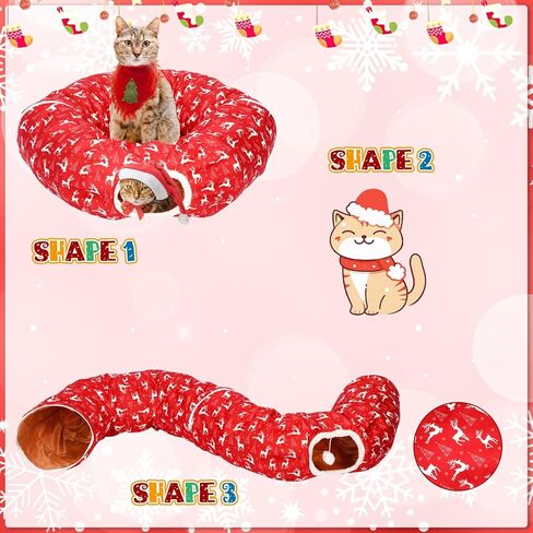 Cat Tunnel Bed Under Christmas Tree 3 ft x 3 ft x 10 Inch Cat Bed Tunnel with Hanging Ball Xmas Cat Donut Tunnel Round Cat Hideaway Holiday Circle Cat Cave in Saudi Arabia