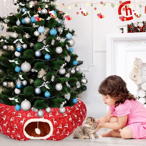 Cat Tunnel Bed Under Christmas Tree 3 ft x 3 ft x 10 Inch Cat Bed Tunnel with Hanging Ball Xmas Cat Donut Tunnel Round Cat Hideaway Holiday Circle Cat Cave in Saudi Arabia