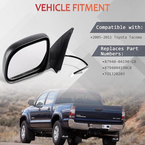 مرآة الرؤية الجانبية للسائق الأيسر قابلة للطي يدويًا متوافقة مع Toyota Tacoma 2005-2011 يستبدل 87940-04190-C0 TO1320203 in Saudi Arabia