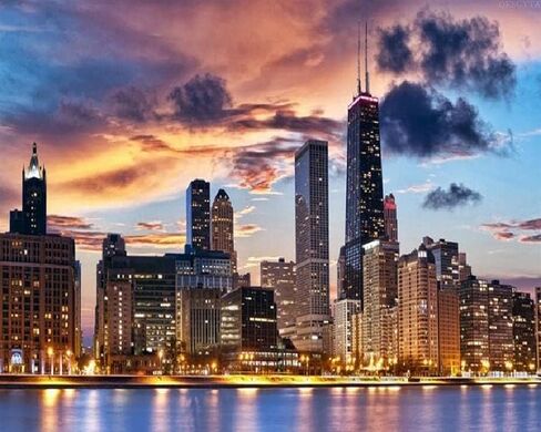 OKSGYTA Evening Sunset Chicago Skyline Painting by Numbers DIY Unique Canvas Oil Painting Kit Digital Painting 16x20inch No Frame in Saudi Arabia