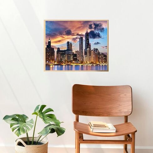 OKSGYTA Evening Sunset Chicago Skyline Painting by Numbers DIY Unique Canvas Oil Painting Kit Digital Painting 16x20inch No Frame in Saudi Arabia