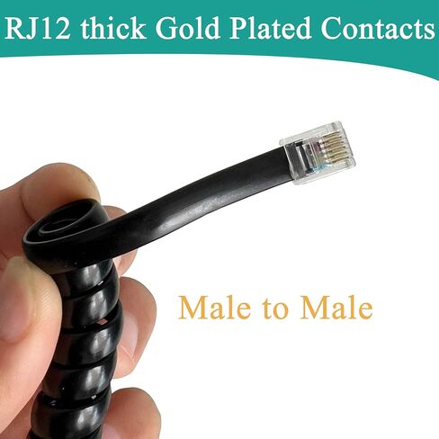 Telephone Wires, 2-Pack 6P6C RJ12 Coiled Cord, 2.6 ft (Unstretched) Male-to-Male Phone Cable for Landline, Modem, Fax, Office & Home (Black) in Saudi Arabia