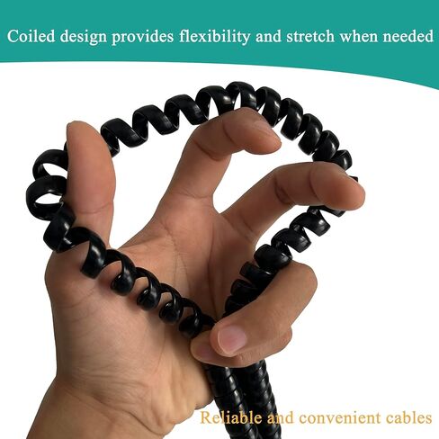 Telephone Wires, 2-Pack 6P6C RJ12 Coiled Cord, 2.6 ft (Unstretched) Male-to-Male Phone Cable for Landline, Modem, Fax, Office & Home (Black) in Saudi Arabia