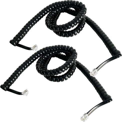 Telephone Wires, 2-Pack 6P6C RJ12 Coiled Cord, 2.6 ft (Unstretched) Male-to-Male Phone Cable for Landline, Modem, Fax, Office & Home (Black) in Saudi Arabia