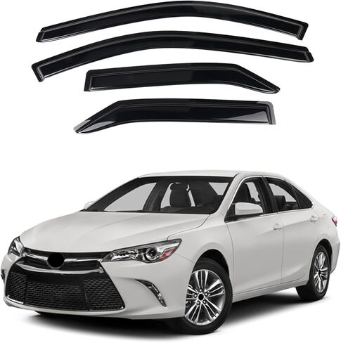 Tape on Window Visor Deflectors, Compatible with 2015-2017 Toyota Camry Sedan Only, Acrylic Smoke Tinted Slim Style Window Rain Guards, Sun Wind Side Vent Visor Set, 4 Pieces in Saudi Arabia