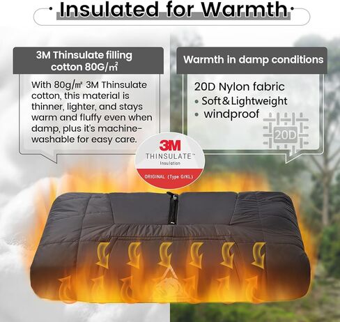 OneTigris Camping Blanket Honcho Poncho with 3M Thinsulate Insulation,Wearable Sleeping Bag Poncho for Camping Large Ultralight Water-Resisitant Warm Wearable Blanket for Outdoor Camping,Hiking in Saudi Arabia