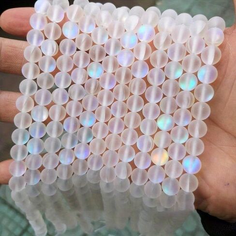 200 قطعة 8 مللي متر ماتي كريستال زجاج الخرز حورية البحر أورورا الخرز Moonstone الخرز حبة تشكيلات لصنع المجوهرات الفنون والحرف اليدوية in Saudi Arabia