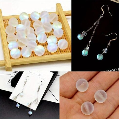 200 قطعة 8 مللي متر ماتي كريستال زجاج الخرز حورية البحر أورورا الخرز Moonstone الخرز حبة تشكيلات لصنع المجوهرات الفنون والحرف اليدوية in Saudi Arabia