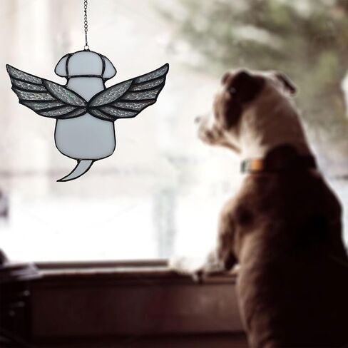 Stained Glass Angel Rainbow Wing Dog Memorial Gifts for Loss of Dog,Loss of Dog Sympathy Gift,Dog Suncathers for Pet Menmorial Gifts Dog Bereavement Gifts (Black) in Kuwait
