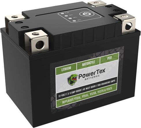 بطارية ليثيوم Powertex للدراجات النارية PTX1 تحل محل YTX4L-BS، YTX5L-BS، YTX7L-BS، YTZ5S، YTZ7S، وYTZ8V - BMS، 210 CCA، تشغيل داخلي، تصميم 4 محطات، أداء عالي وبطارية خفيفة الوزن in Saudi Arabia