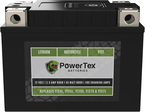 بطارية ليثيوم Powertex للدراجات النارية PTX1 تحل محل YTX4L-BS، YTX5L-BS، YTX7L-BS، YTZ5S، YTZ7S، وYTZ8V - BMS، 210 CCA، تشغيل داخلي، تصميم 4 محطات، أداء عالي وبطارية خفيفة الوزن in Saudi Arabia