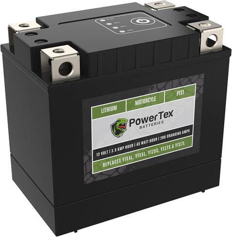 بطارية ليثيوم Powertex للدراجات النارية PTX1 تحل محل YTX4L-BS، YTX5L-BS، YTX7L-BS، YTZ5S، YTZ7S، وYTZ8V - BMS، 210 CCA، تشغيل داخلي، تصميم 4 محطات، أداء عالي وبطارية خفيفة الوزن in Saudi Arabia