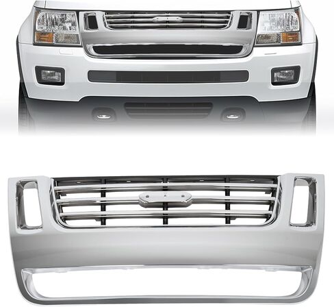 شواية أمامية KUAFU متوافقة مع 2006-2010 Ford Explorer/Explorer Sport Trac لاستبدال 8L2Z8200CA FO1200477 مصبغة المبرد المصد طراز 3 بار مع فتحات جانبية مطلية باللون الأسود in Kuwait