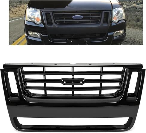 KUAFU Front Grill Compatible with 2006-2010 Ford Explorer/Explorer Sport Trac Replacement for 8L2Z8200CA FO1200477 Bumper Radiator Grille 3-Bar Style with Side Openings Painted Black in Saudi Arabia