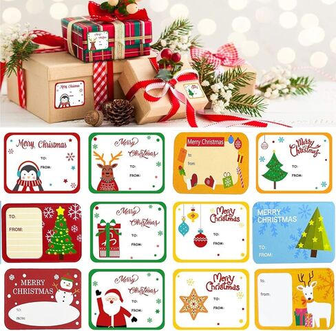 120 قطعة من بطاقات هدايا عيد الميلاد للنساء والرجال، بطاقات هدايا ورقية لتزيين عيد الميلاد، ملصقات هدايا ذاتية اللصق، ملصقات اسم هدايا العطلات لتزيين ورق الهدايا/التغليف in Kuwait