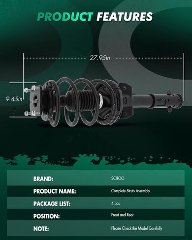 SCITOO - 2Pcs Front Complete Struts Spring Assembly + 2Pcs Rear Shock Absorbers Fits 2011-2014 for Ford Mustang Full Set Front Rear Complete Struts with 172540 5783 - Set of 4 in Saudi Arabia