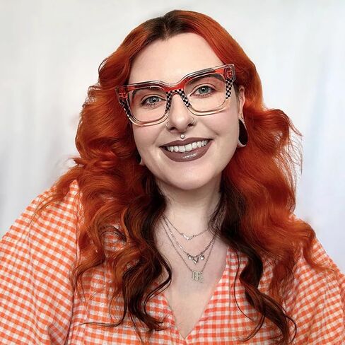 VOOGLAM Square Blue Light & UV400 Blocking Eyestrain Eyewear for Women Orange & Black-White Checkered Acetate in Kuwait