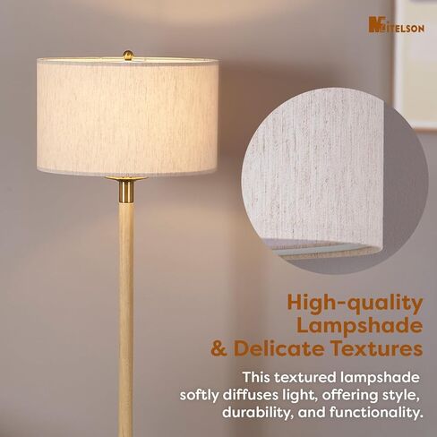 Floor Lamp, Modern Lamps with Dimmer Switch and Bulb, Mid Century Lamp with Linen Shade, Great Living Room Décor, Tall Lamp, Standing Lamp for Bedroom and Office, Natural Wood Finish in Saudi Arabia