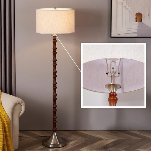 Floor Lamp, Modern Lamps with Dimmer Switch and Bulb, Mid Century Lamp with Linen Shade, Great Living Room Décor, Tall Lamp, Standing Lamp for Bedroom and Office, Natural Wood Finish in Saudi Arabia