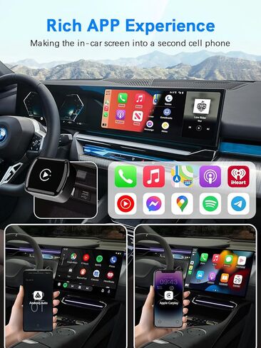محول CarPlay اللاسلكي ومحول Android Auto اللاسلكي، محول Apple Carplay اللاسلكي 2 في 1، ترقية التوصيل والتشغيل دونجل يحول السلكي إلى لاسلكي للسيارات مع وظيفة CarPlay في المصنع 2016+ in Kuwait