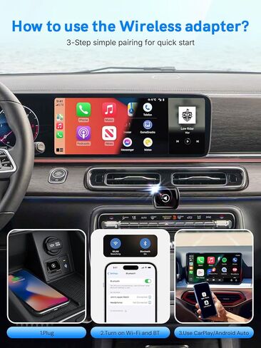محول CarPlay اللاسلكي ومحول Android Auto اللاسلكي، محول Apple Carplay اللاسلكي 2 في 1، ترقية التوصيل والتشغيل دونجل يحول السلكي إلى لاسلكي للسيارات مع وظيفة CarPlay في المصنع 2016+ in Kuwait